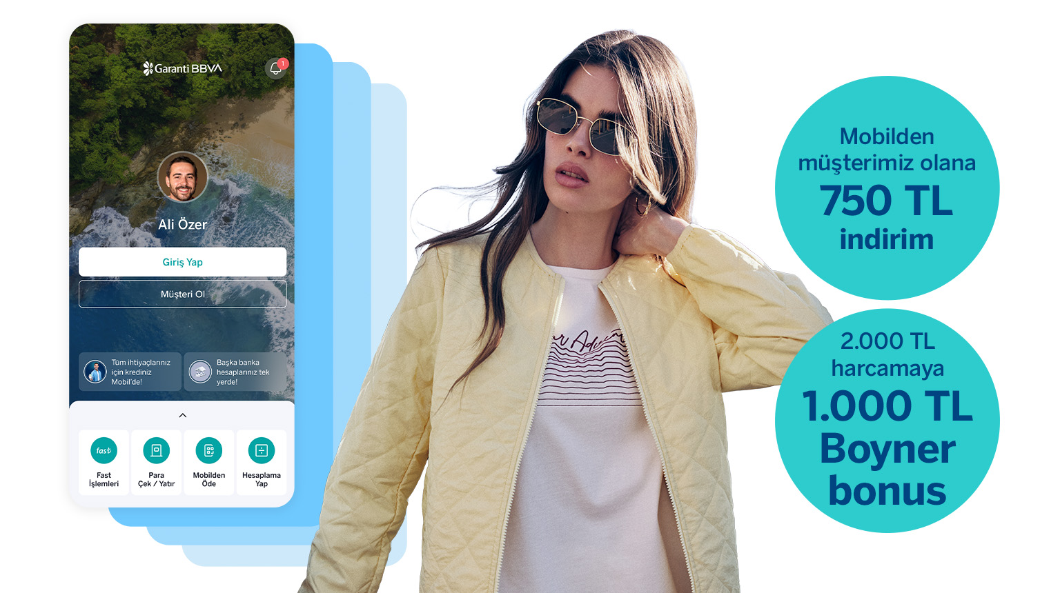 Boyner’de 1.750 TL’ye varan fırsat! 25BOYNER kodu ile Garanti BBVA Mobil’den müşterimiz olun, Boyner’den 750 TL indirim kazanın! Üstelik Bonus ile 2.000 TL Boyner harcamanıza 1.000 TL Boyner Bonus fırsatından yararlanın!